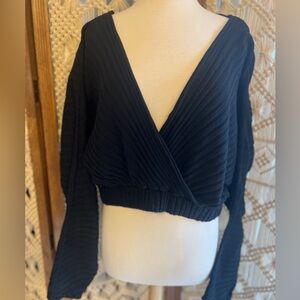 Free People Beach Black V-Neck Women's Wrap Top